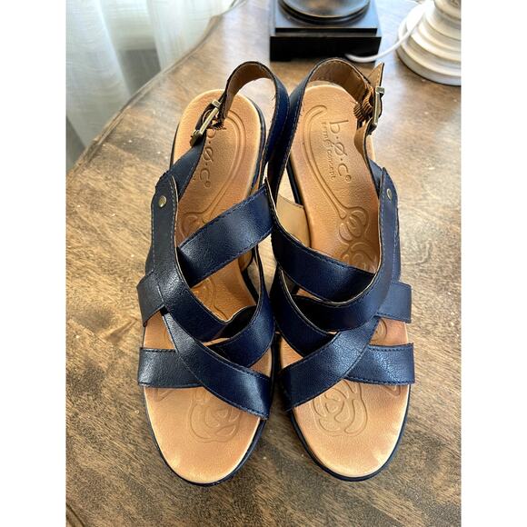 B.O.C Born Concept Navy Leather‎ Wedge Sandals - Size 9M - Picture 1 of 8